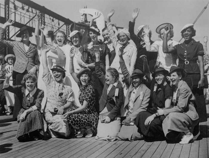 Before they boarded a boat for Berlin on July 15, 1936, the women's U.S. Olympic track and field team posed for a photo, including Pickett (fifth from left in front row) and Stokes (far right in back row).